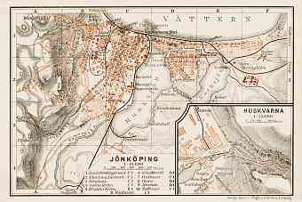 Jönköping city map, 1929. With Husqvarna plan inset