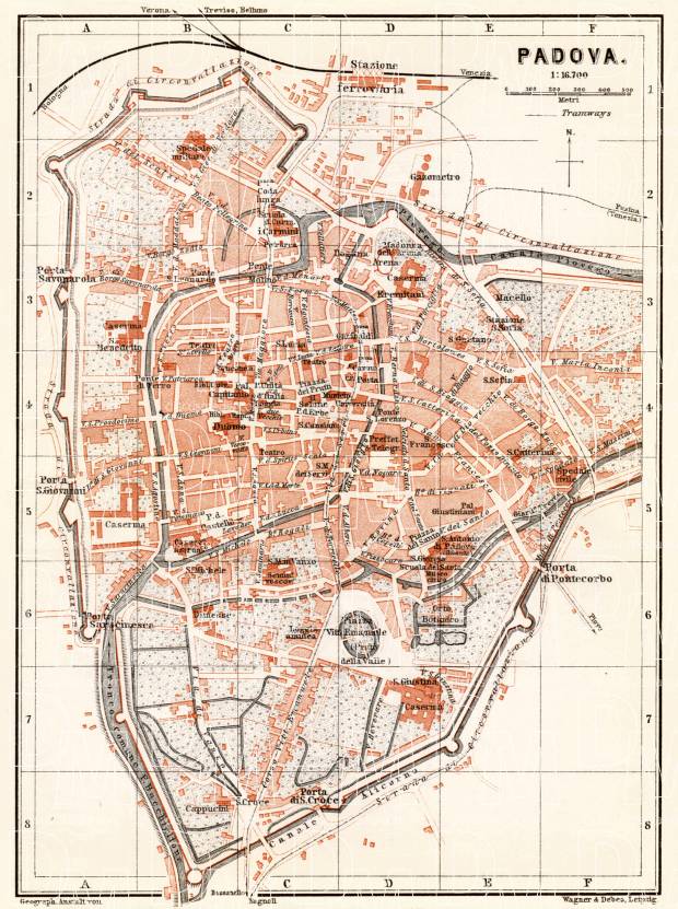 Padua (Padova) city map, 1898. Use the zooming tool to explore in higher level of detail. Obtain as a quality print or high resolution image