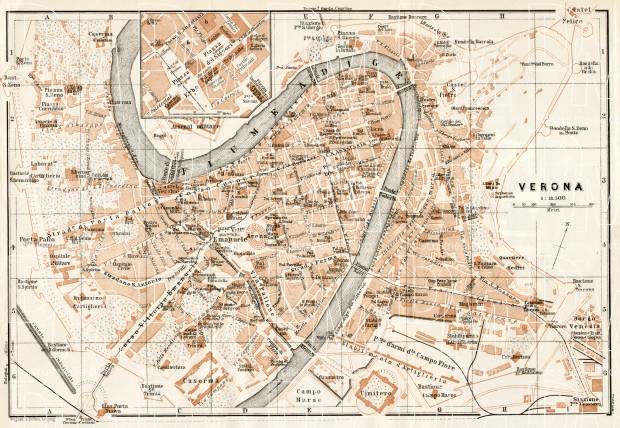 Verona city map, 1908. Use the zooming tool to explore in higher level of detail. Obtain as a quality print or high resolution image