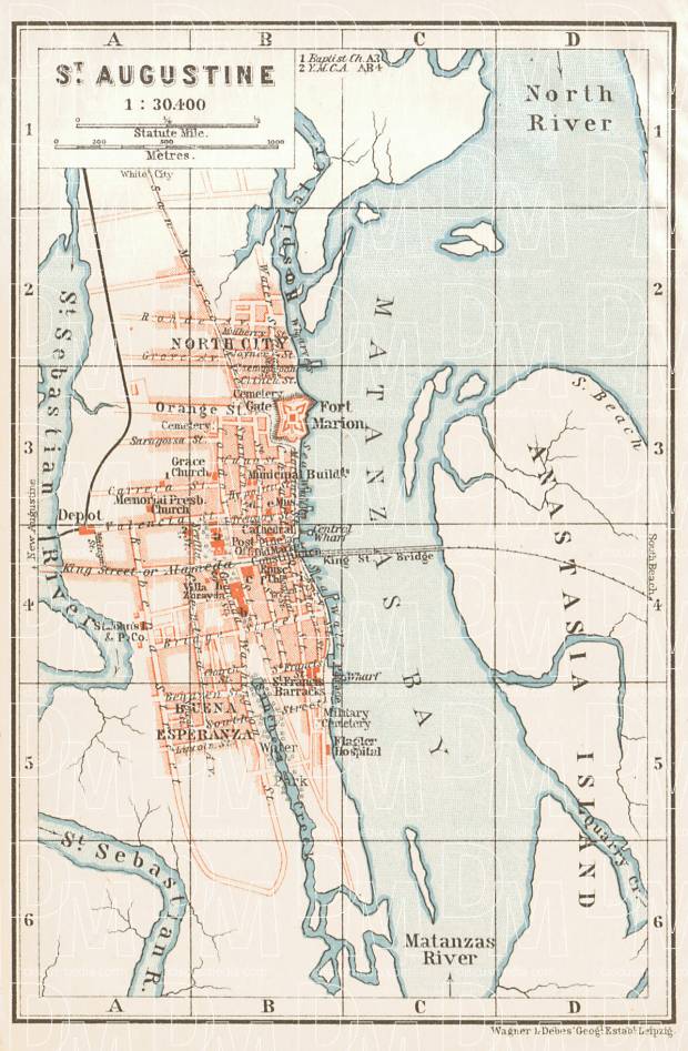BAEDEKER 1909 old map Jacksonville St Augustine Tampa NORTHERN FLORIDA 