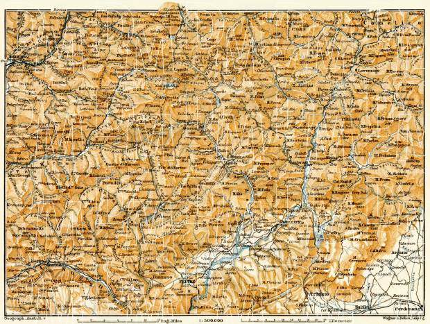 Map of the Dolomite Alps (Die Dolomiten) from Bolzano (Bozen) to Belluno, 1906. Use the zooming tool to explore in higher level of detail. Obtain as a quality print or high resolution image