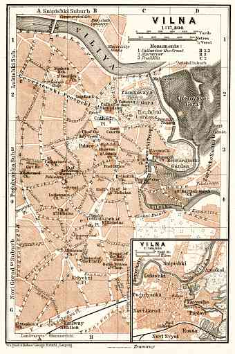 Wilno (Вильно, Vilnius) city map, 1914