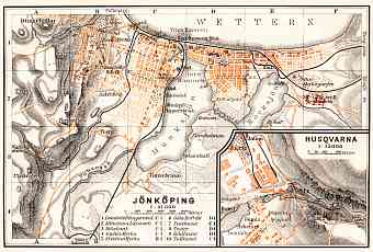 Jönköping city map, 1910. With Husqvarna plan inset