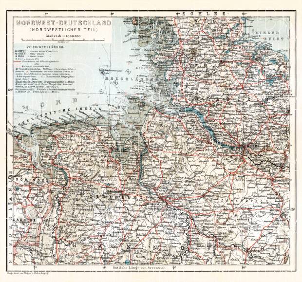 Germany, northewestern provinces of the northern part. General map, 1906. Use the zooming tool to explore in higher level of detail. Obtain as a quality print or high resolution image
