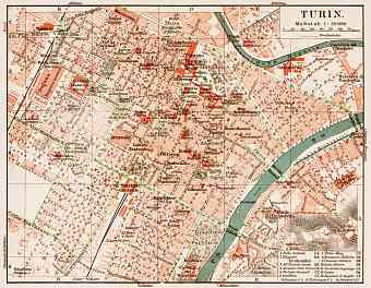 Turin (Torino), city centre map, 1913