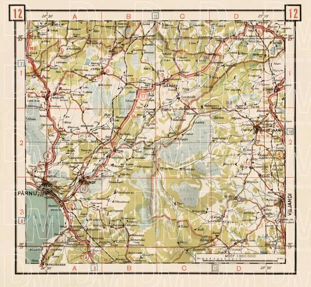 Estonian Road Map, Plate 12: Vandra. 1938. Use the zooming tool to explore in higher level of detail. Obtain as a quality print or high resolution image