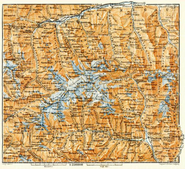 Upper Pinzgau (Oberpinzgau) map, 1906. Use the zooming tool to explore in higher level of detail. Obtain as a quality print or high resolution image
