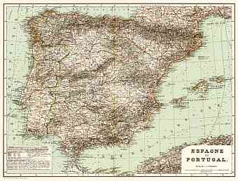 Spain on the general map of the Iberian peninsula (Spain and Portugal General Map), 1899