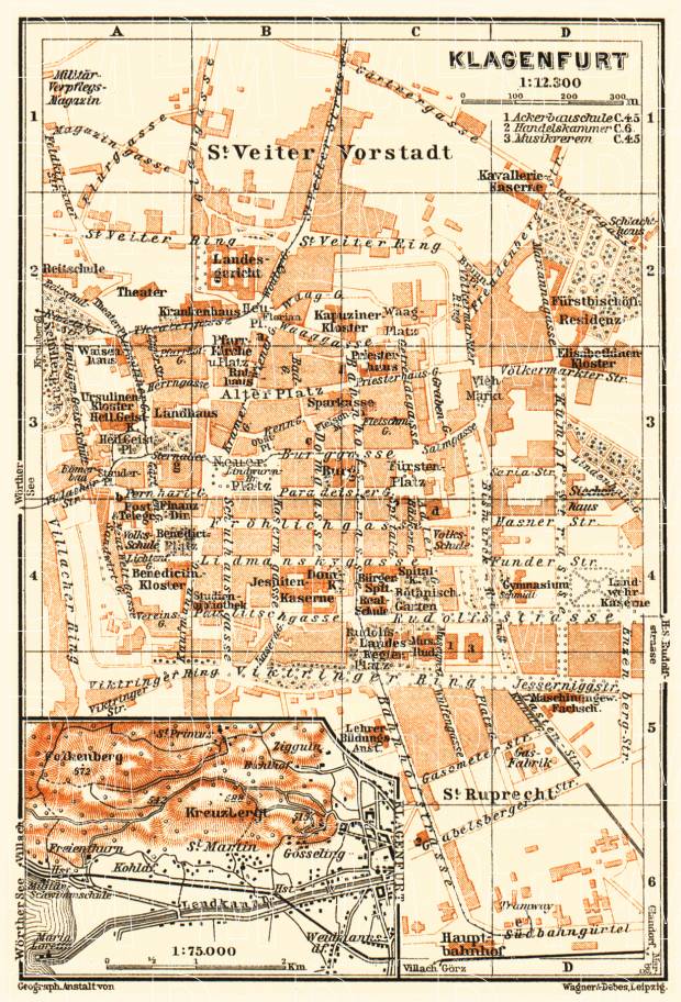 Klagenfurt and environs map, 1911. Use the zooming tool to explore in higher level of detail. Obtain as a quality print or high resolution image