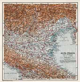 Alta Italia - North Italy map, 1908. Eastern part