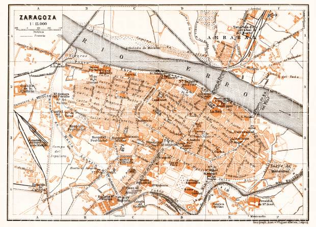 Zaragoza city map, 1913. Use the zooming tool to explore in higher level of detail. Obtain as a quality print or high resolution image