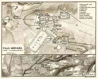 Hadrian´s Villa (Villa Adriana) and environs map, 1909 (Rome)