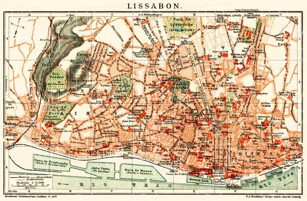 Lisbon (Lisboa) city map, 1904. Use the zooming tool to explore in higher level of detail. Obtain as a quality print or high resolution image