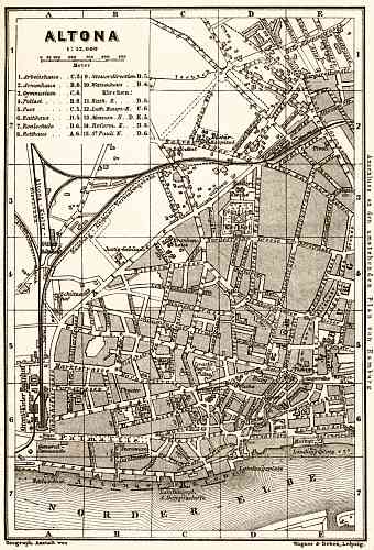 Altona (Hamburg) city map, 1887