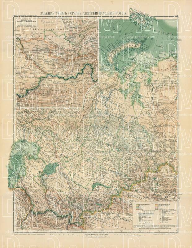 West Siberia and the Central Asian Posessions of Russia Map, 1910. Use the zooming tool to explore in higher level of detail. Obtain as a quality print or high resolution image