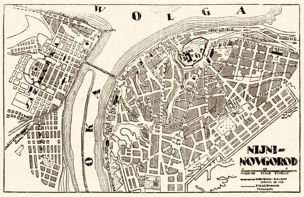 Nizhny Novgorod (Нижний Новгород) city map, 1928. Use the zooming tool to explore in higher level of detail. Obtain as a quality print or high resolution image