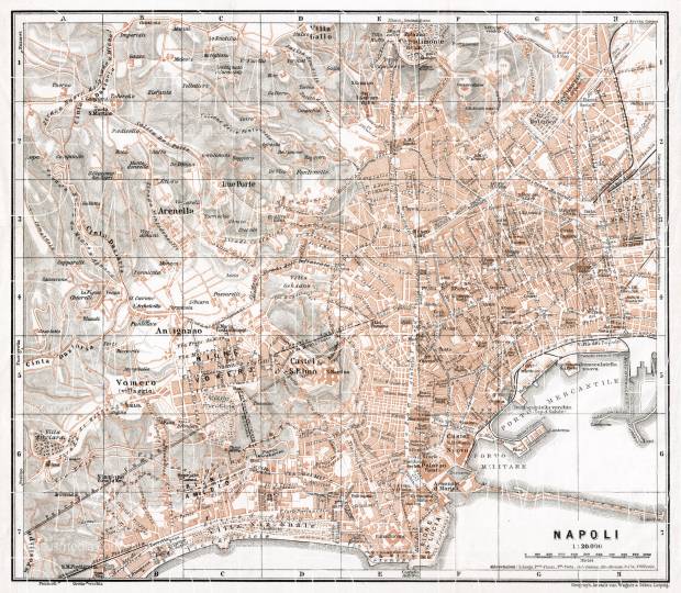 Naples (Napoli) city map, 1911. Use the zooming tool to explore in higher level of detail. Obtain as a quality print or high resolution image