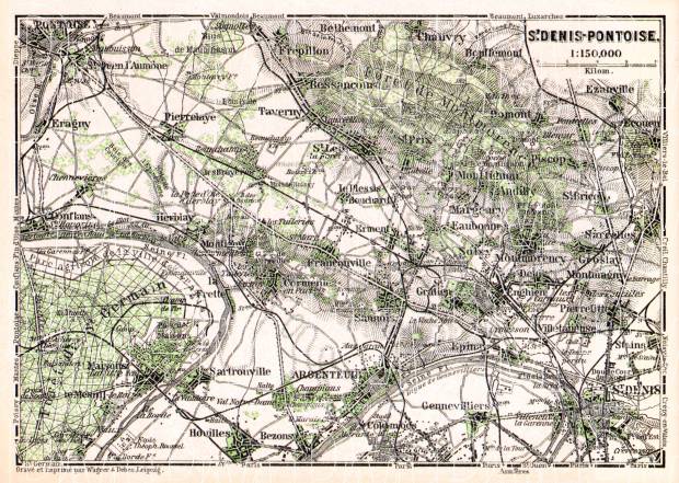 Saint-Denis - Pontoise map, 1931. Use the zooming tool to explore in higher level of detail. Obtain as a quality print or high resolution image