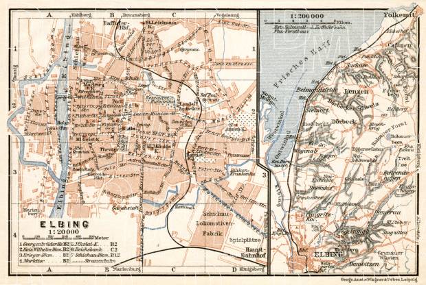 Elblag (Elbing) city map, 1911. Environs of Elblag. Use the zooming tool to explore in higher level of detail. Obtain as a quality print or high resolution image