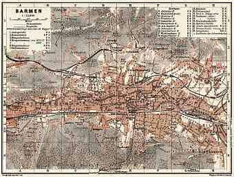 Barmen (now part of Wuppertal) city map, 1905