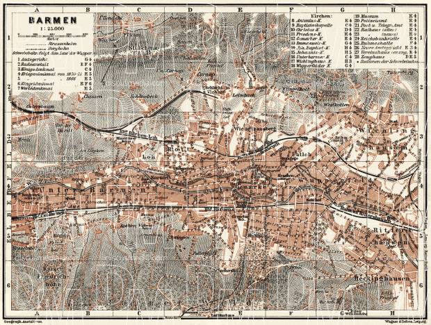 Barmen (now part of Wuppertal) city map, 1905. Use the zooming tool to explore in higher level of detail. Obtain as a quality print or high resolution image