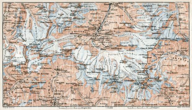 Zermatt district map, 1909. Use the zooming tool to explore in higher level of detail. Obtain as a quality print or high resolution image