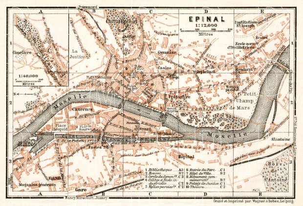 Épinal city map, 1909. Use the zooming tool to explore in higher level of detail. Obtain as a quality print or high resolution image