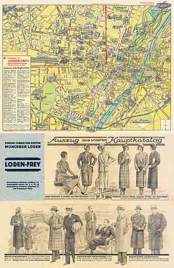 München (Munich) city map, early 1920s (includes fashion flyer)