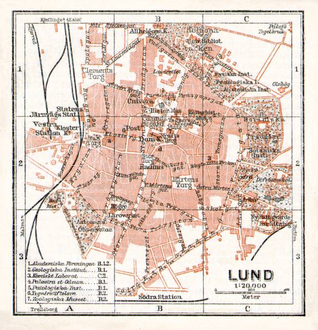 Lund city map, 1910. Use the zooming tool to explore in higher level of detail. Obtain as a quality print or high resolution image