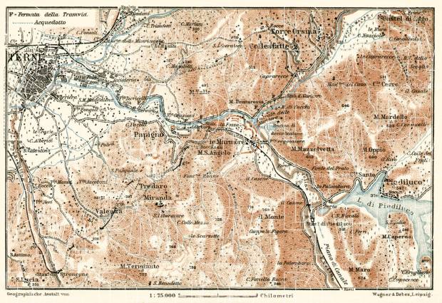 Terni and environs map, 1909. Use the zooming tool to explore in higher level of detail. Obtain as a quality print or high resolution image