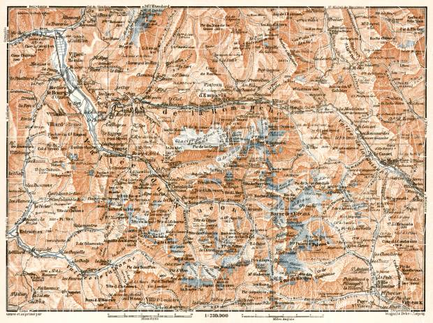 Romanche Valley and Vénéon Valley map, 1902. Use the zooming tool to explore in higher level of detail. Obtain as a quality print or high resolution image
