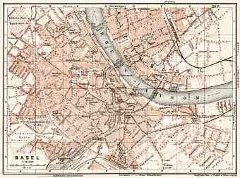 Basel (Bâle, Basle) city map, 1909