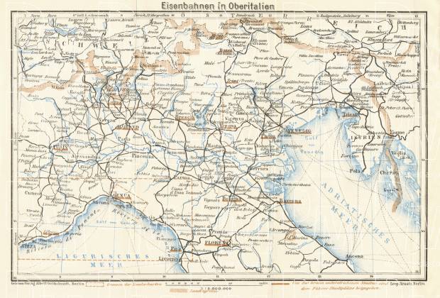 Map of the Northern Italy Railways, 1929. Use the zooming tool to explore in higher level of detail. Obtain as a quality print or high resolution image
