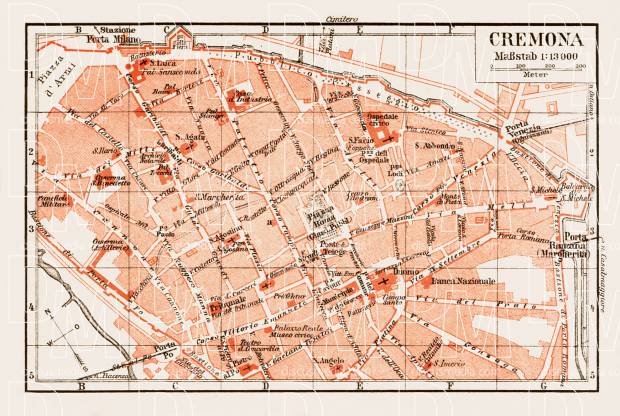 Italy mappa 1899 old CREMONA antique town city plan piano urbanistico 