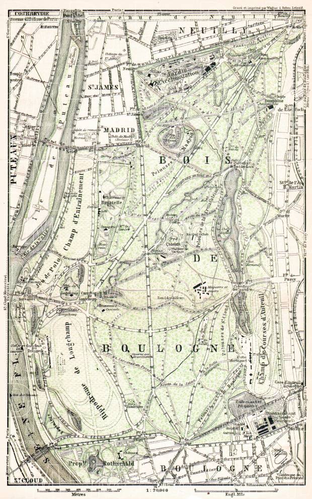Forest of Boulogne (Bois de Boulogne) map, 1931. Use the zooming tool to explore in higher level of detail. Obtain as a quality print or high resolution image