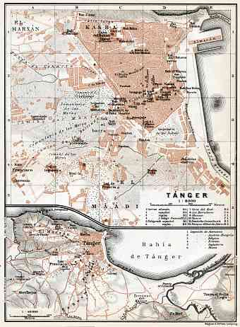 Tánger (طنجة, Tangier) city map, 1913. Environs of Tánger