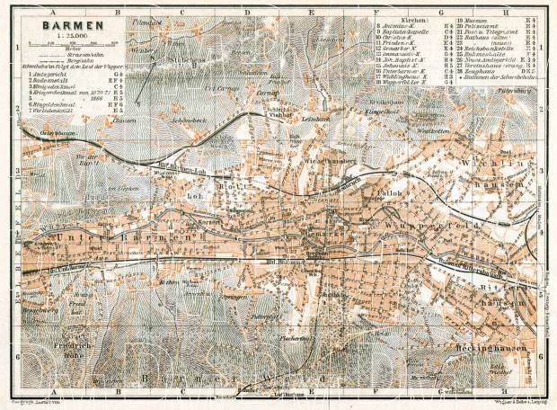 Barmen (now part of Wuppertal) city map, 1906. Use the zooming tool to explore in higher level of detail. Obtain as a quality print or high resolution image