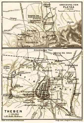 Theben (Thebae, Θήβα) site map and Plataiai (Πλαταιαί) site map, 1908
