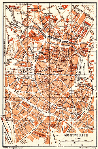 Montpellier city map, 1900