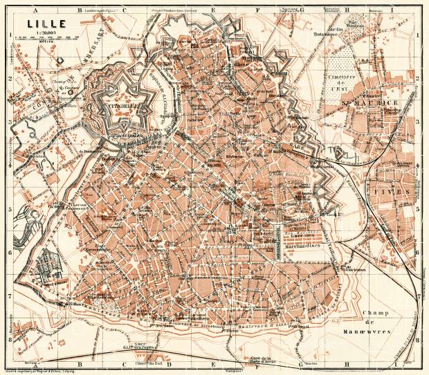 Lille city map, 1913. Use the zooming tool to explore in higher level of detail. Obtain as a quality print or high resolution image