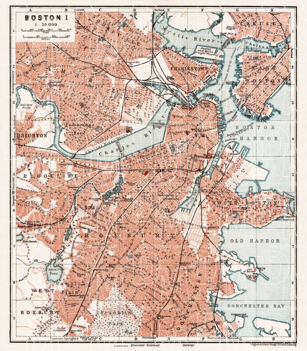 Boston city map, 1909 (Boston I: General Plan). Use the zooming tool to explore in higher level of detail. Obtain as a quality print or high resolution image