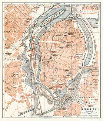 Lübeck city map, 1906