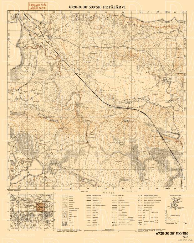 Petrovskoje. Petäjärvi. Topografikartta 404202. Topographic map from 1934. Use the zooming tool to explore in higher level of detail. Obtain as a quality print or high resolution image