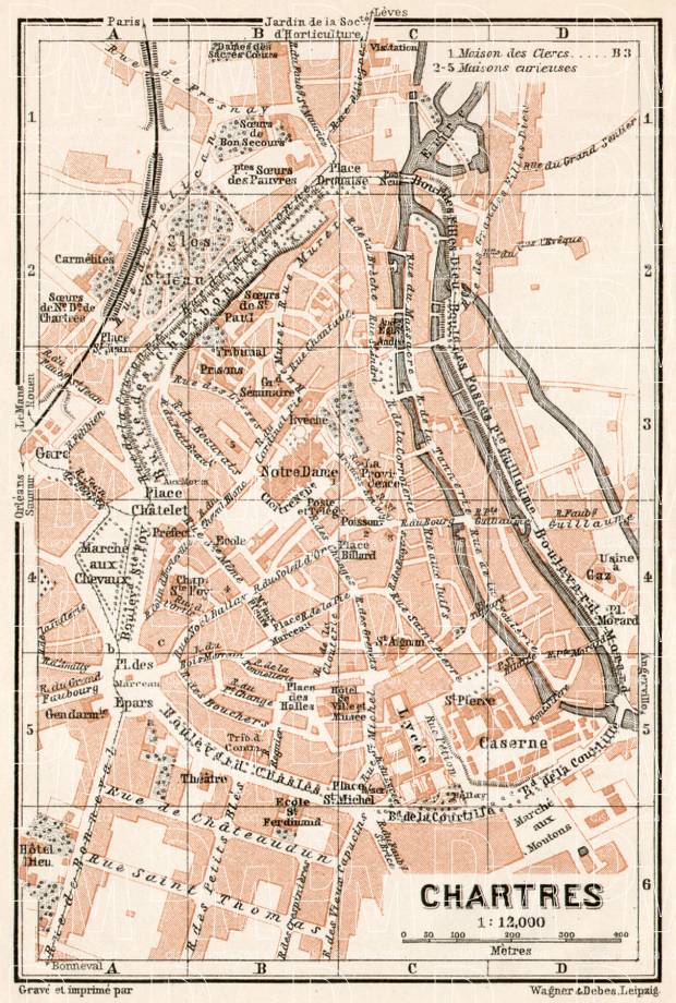 Chartres city map, 1909. Use the zooming tool to explore in higher level of detail. Obtain as a quality print or high resolution image