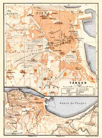 Tánger (طنجة, Tangier) city map, 1929. Environs of Tánger