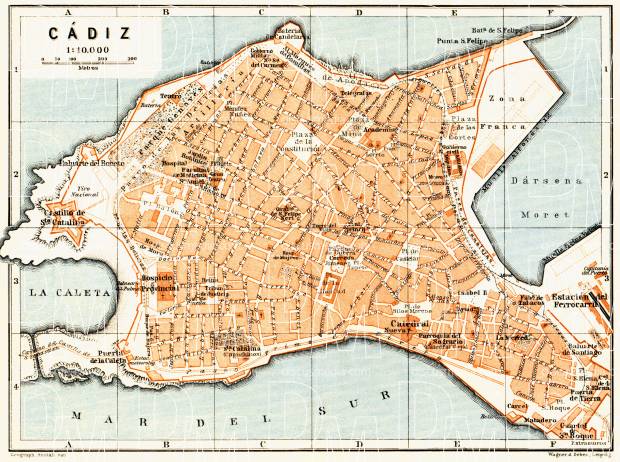 Cádiz city map, 1929. Use the zooming tool to explore in higher level of detail. Obtain as a quality print or high resolution image