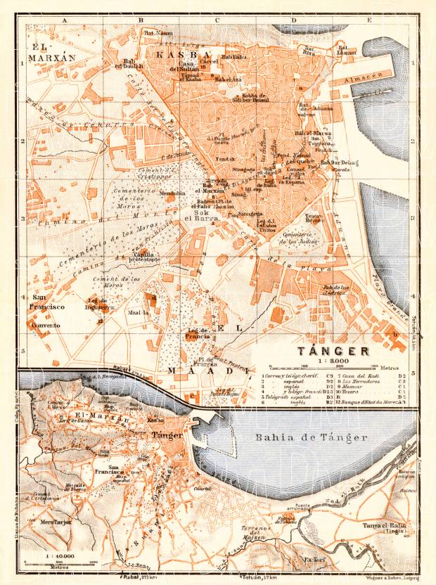 Tánger (طنجة, Tangier) city map, 1929. Environs of Tánger. Use the zooming tool to explore in higher level of detail. Obtain as a quality print or high resolution image