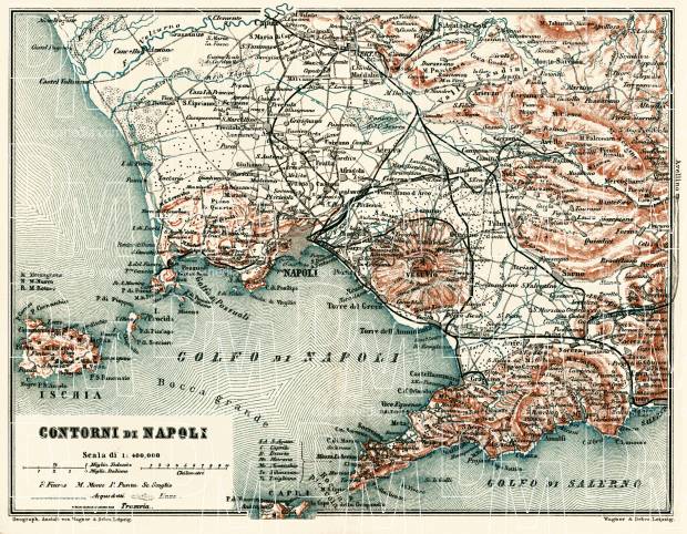 Naples (Napoli) and farther environs map, 1898. Use the zooming tool to explore in higher level of detail. Obtain as a quality print or high resolution image