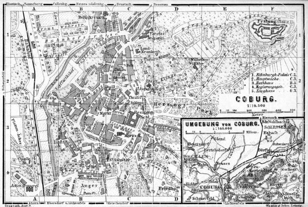 Coburg city map, environs of Coburg, 1887. Use the zooming tool to explore in higher level of detail. Obtain as a quality print or high resolution image