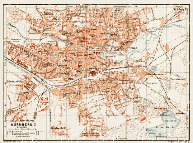 Nürnberg (Nuremberg) city map, 1909. Use the zooming tool to explore in higher level of detail. Obtain as a quality print or high resolution image